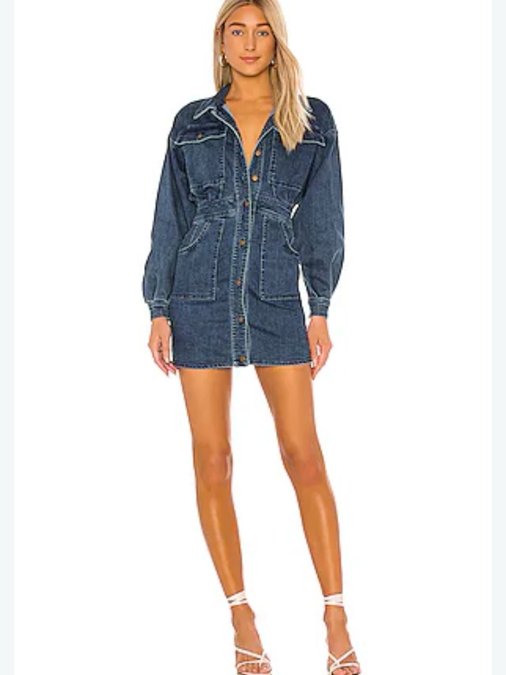 Free People Bo Dree in Indigo Blue Denim Button-Front Jacket Dress